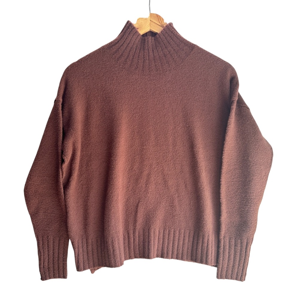 Six/Fifty Fuzzy Sweater Brown Mock‎ Neck Pullover Cozy Chic Casual XS
